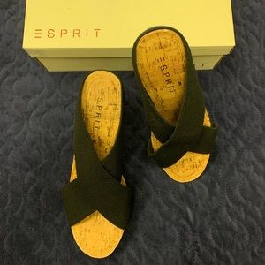 New Esprit Black Wedge Sandals size 8